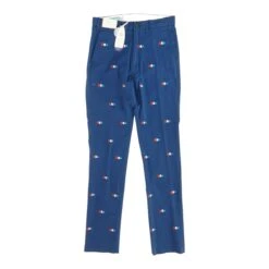 Navy Embroidered Detail Unhemmed Chino Pants