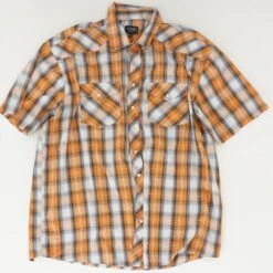 Orange Plaid Short Sleeve Button Down