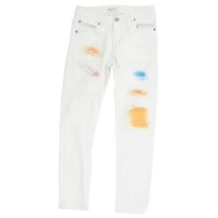 White Color Block Slim Jeans