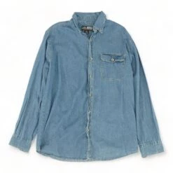 Blue Solid Long Sleeve Button Down