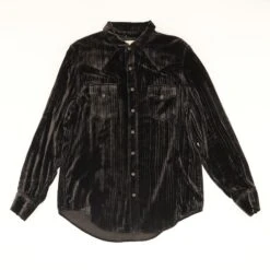 Yves Saint Laurent Black Velvet Solid Long Sleeve Button Down
