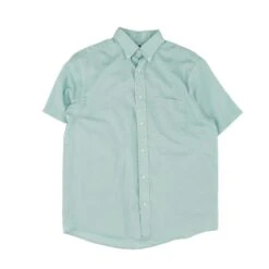 Blue Solid Short Sleeve Button Down