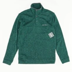 Eddie Bauer Green Herringbone 1/4 Zip Pullover