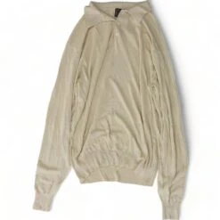 Beige Solid Long Sleeve Polo