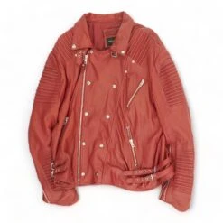 Red Solid Leather Jacket